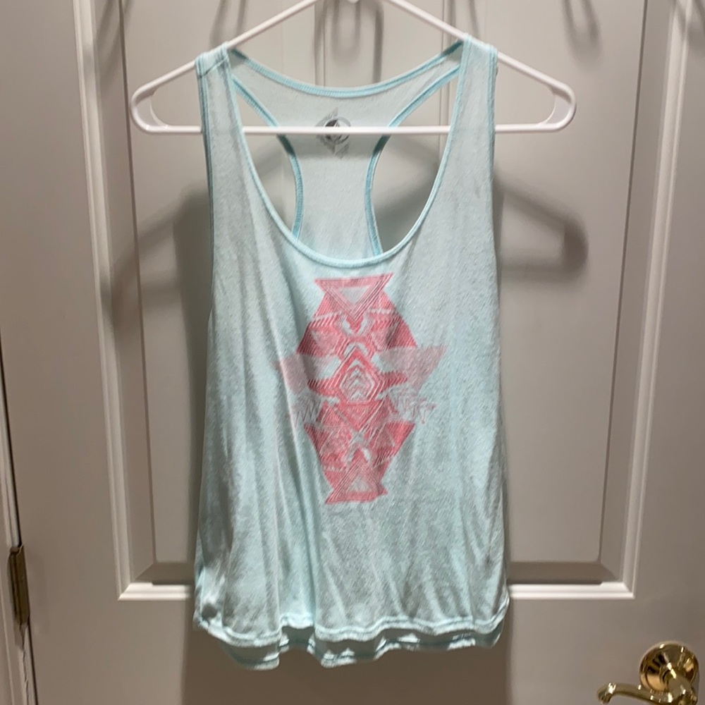 light blue small tank with pink pattern, great for summer